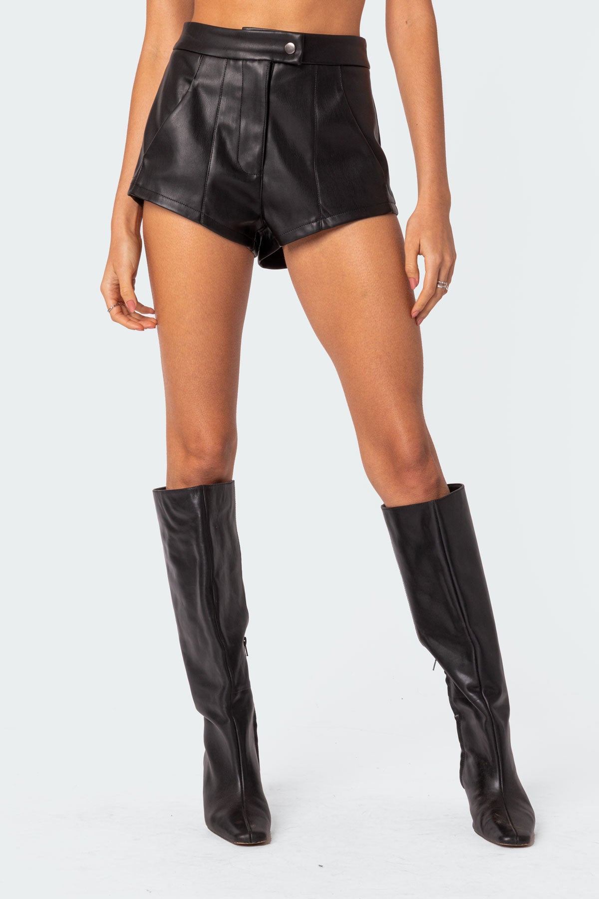 Ramona High Rise Faux Leather Micro Shorts-Milans Time