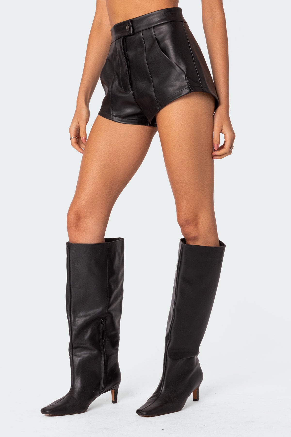 Ramona High Rise Faux Leather Micro Shorts-Milans Time