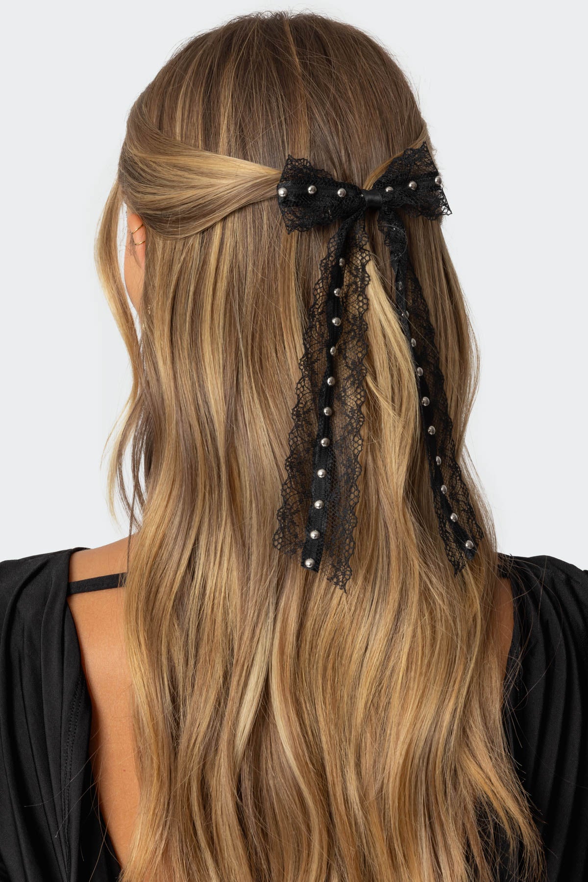 Studded Lace Bow Hair Clip-Milans Time