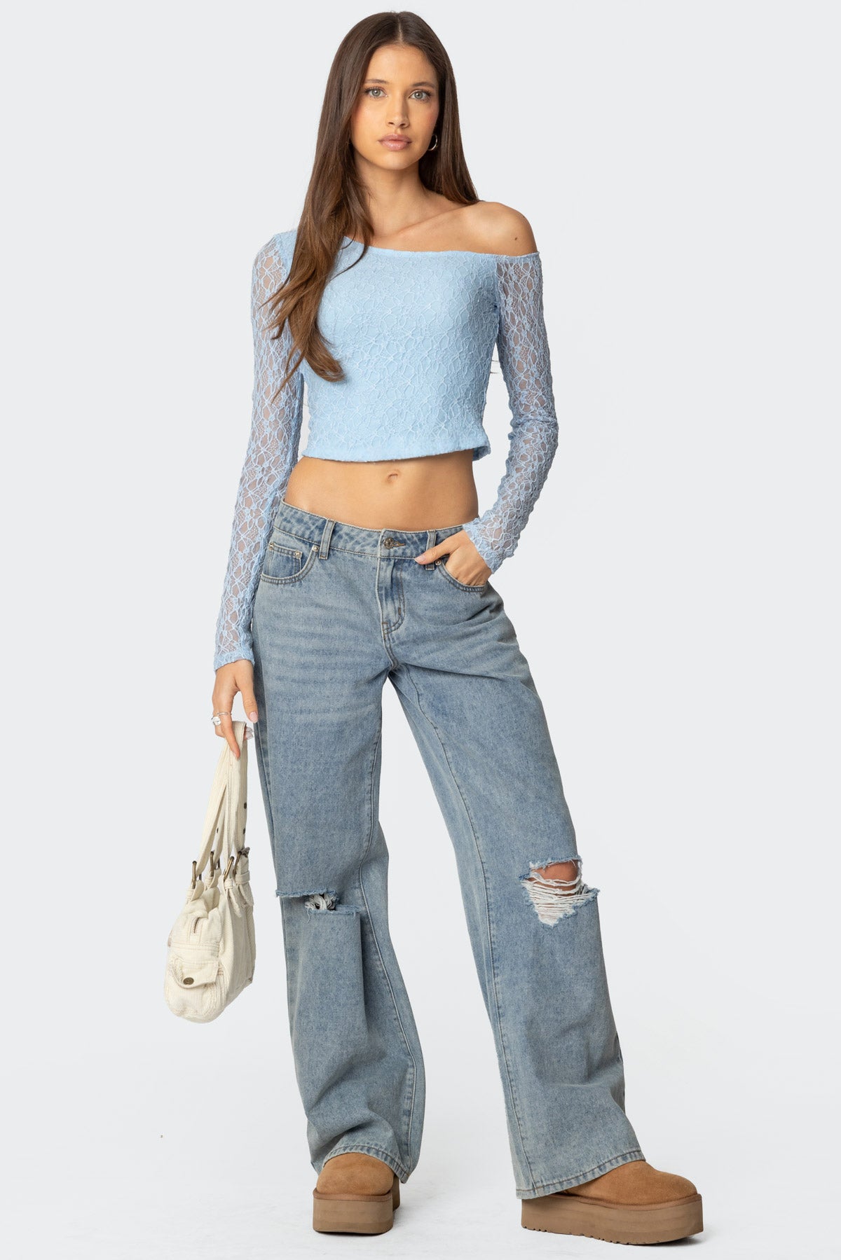 Fabia Asymmetric Textured Lace Top-Milans Time