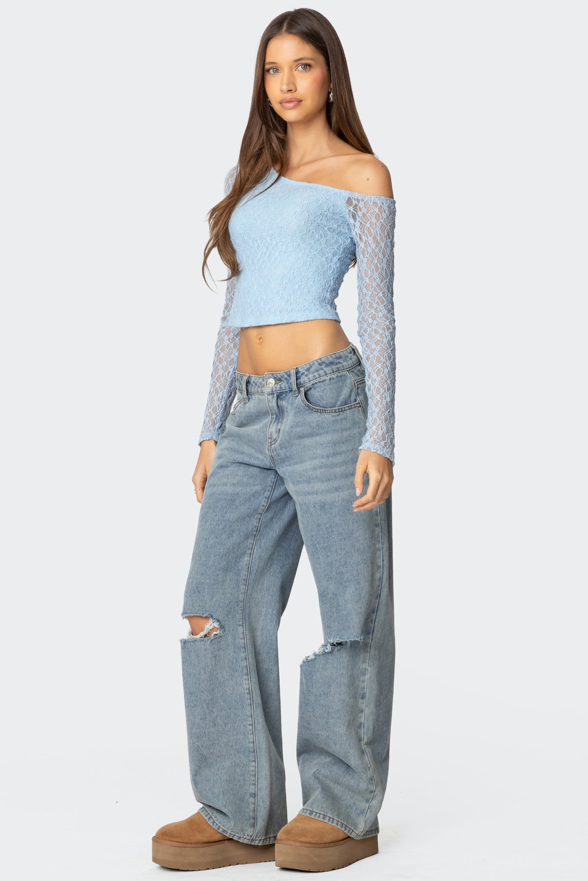 Fabia Asymmetric Textured Lace Top-Milans Time