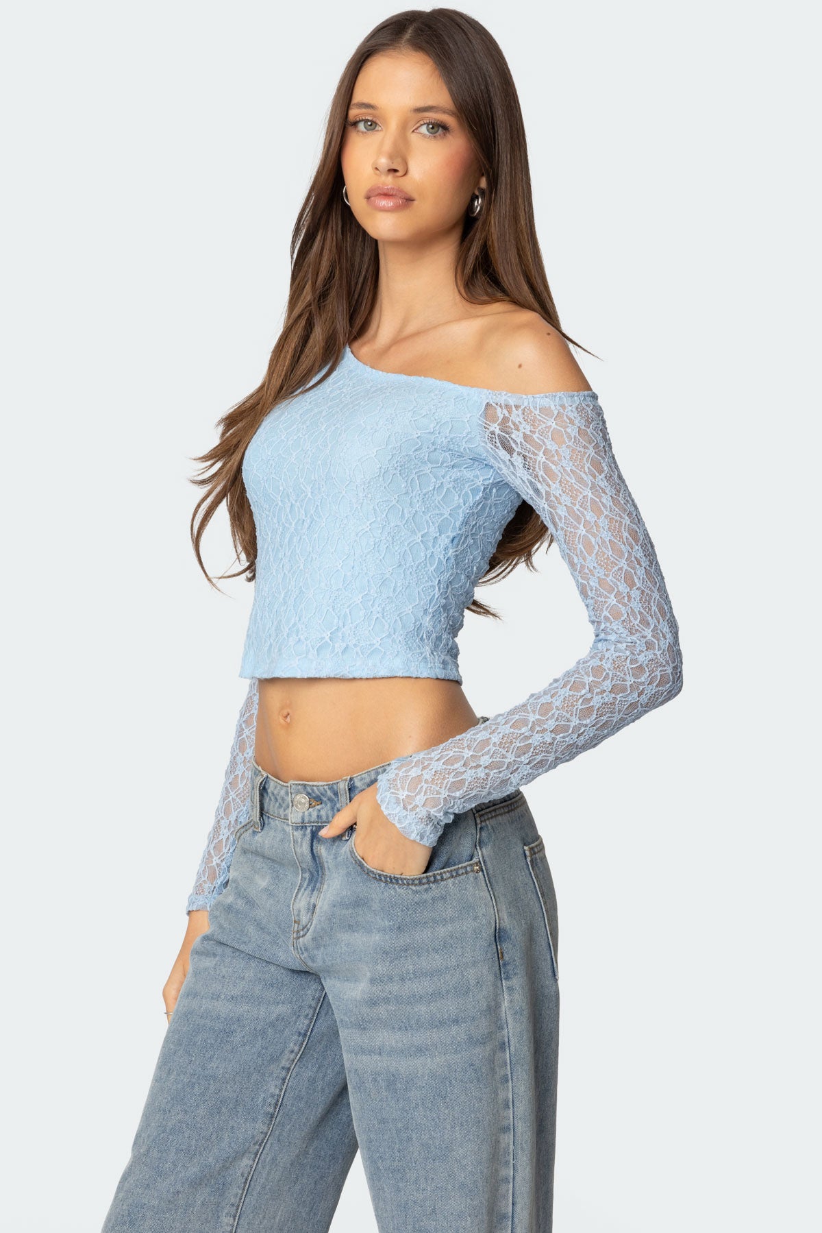 Fabia Asymmetric Textured Lace Top-Milans Time