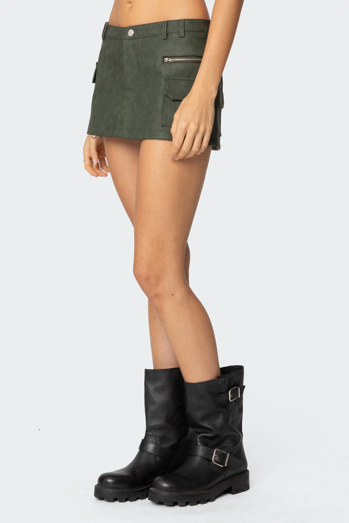 Faux Leather Cargo Micro Skort-Milans Time