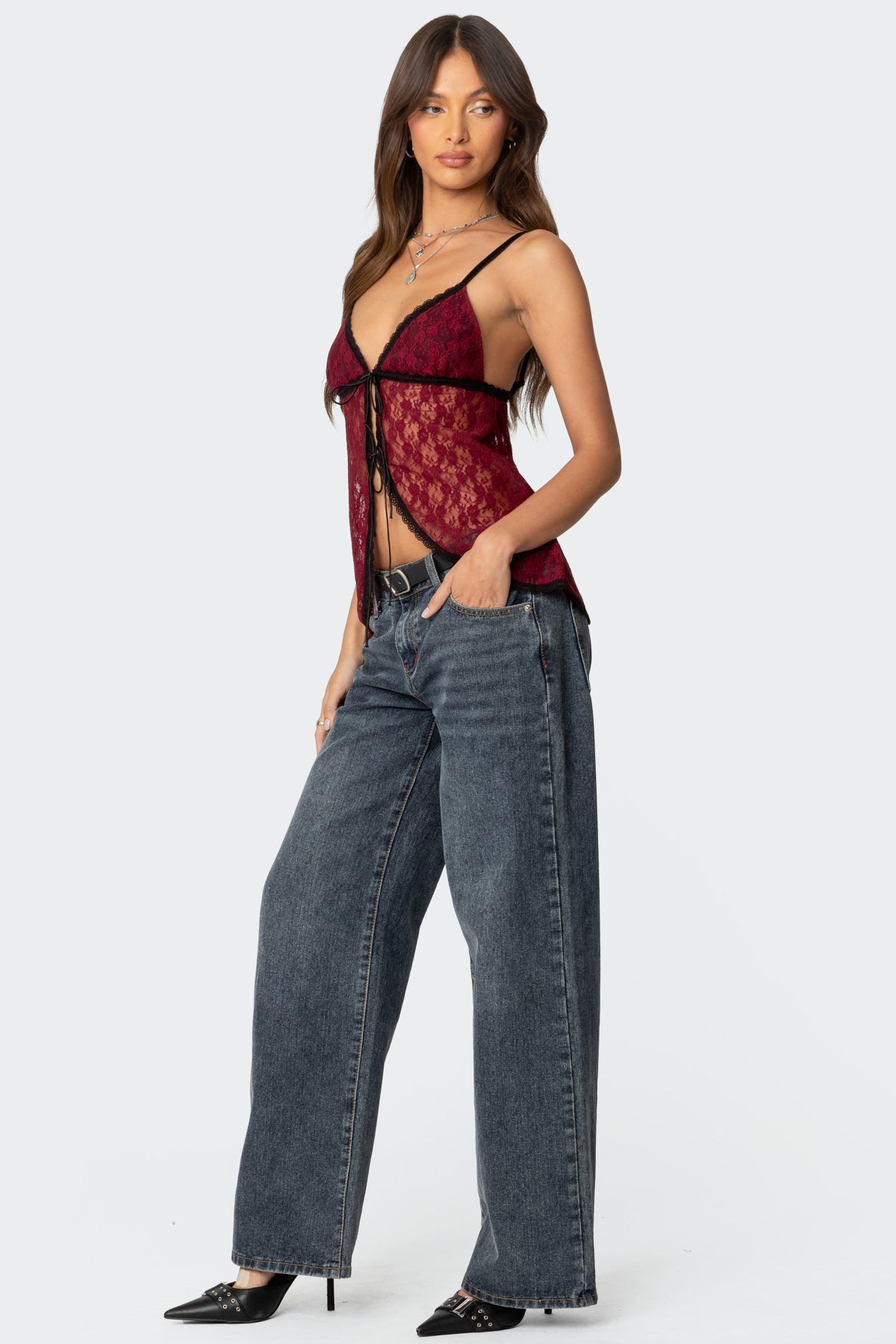 Maude Tie Front Sheer Lace Top-Milans Time