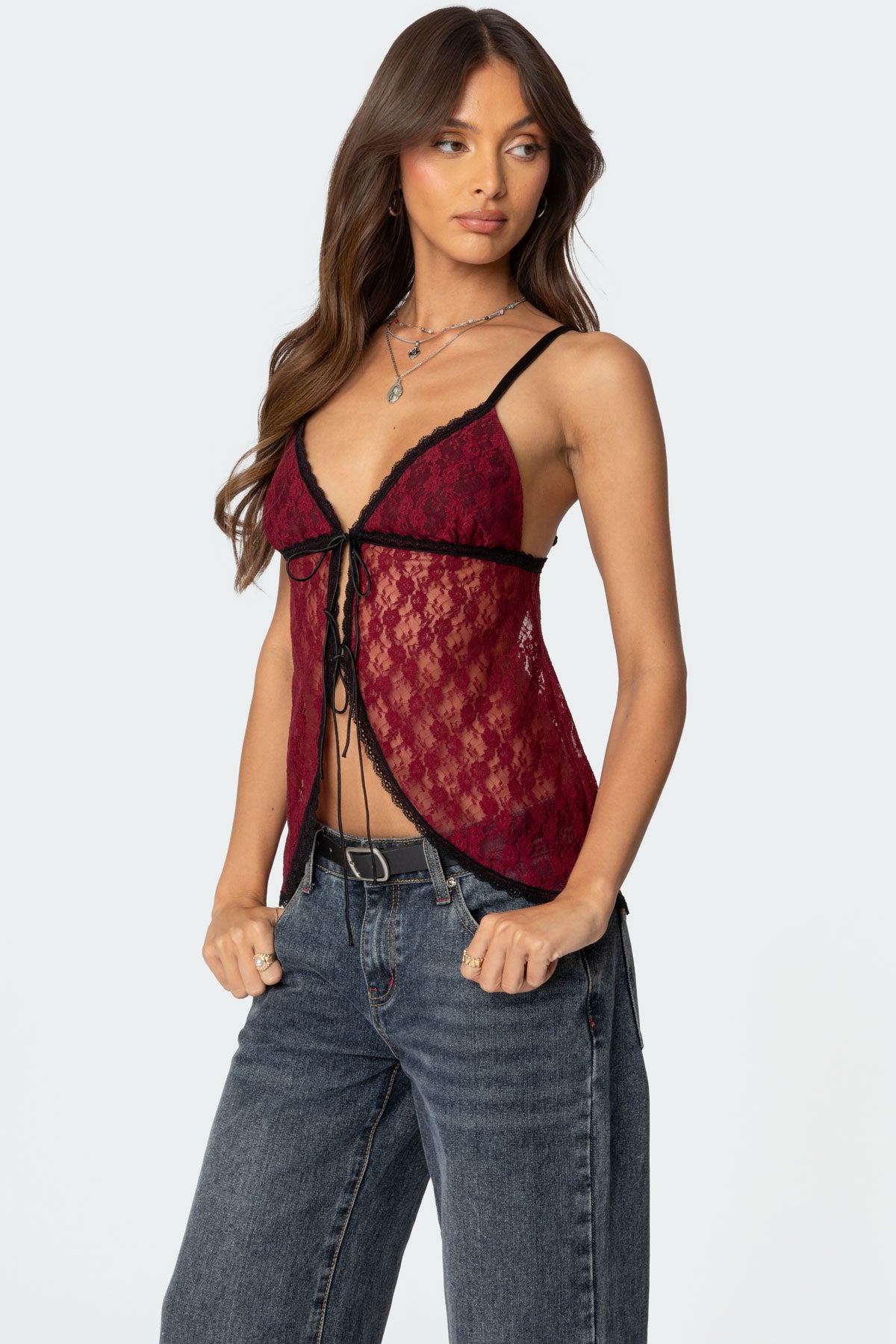 Maude Tie Front Sheer Lace Top-Milans Time