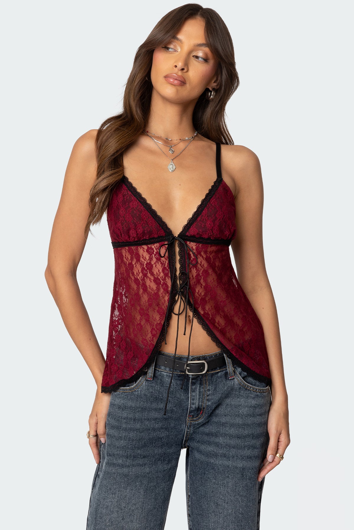 Maude Tie Front Sheer Lace Top-Milans Time