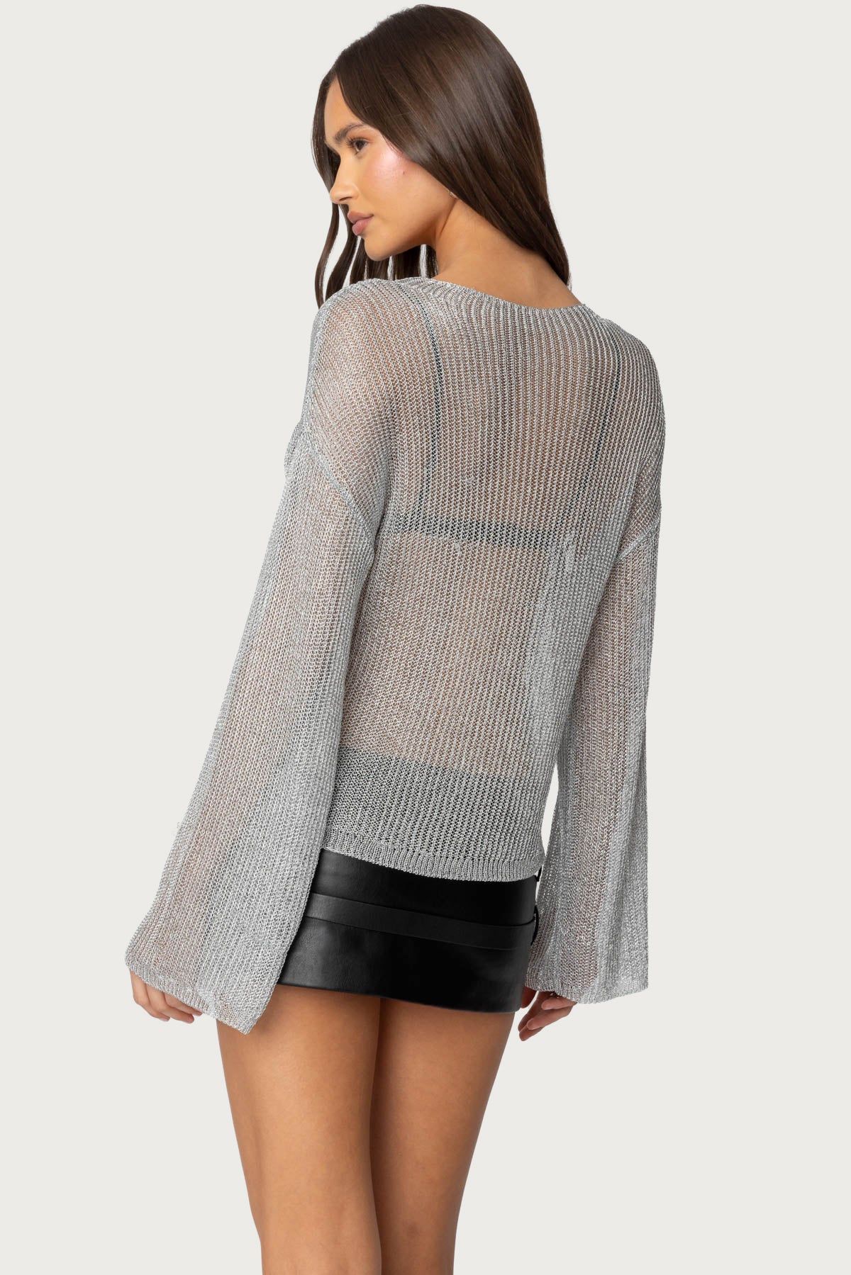 Drop Shoulder Sheer Knit Sweater-Milans Time