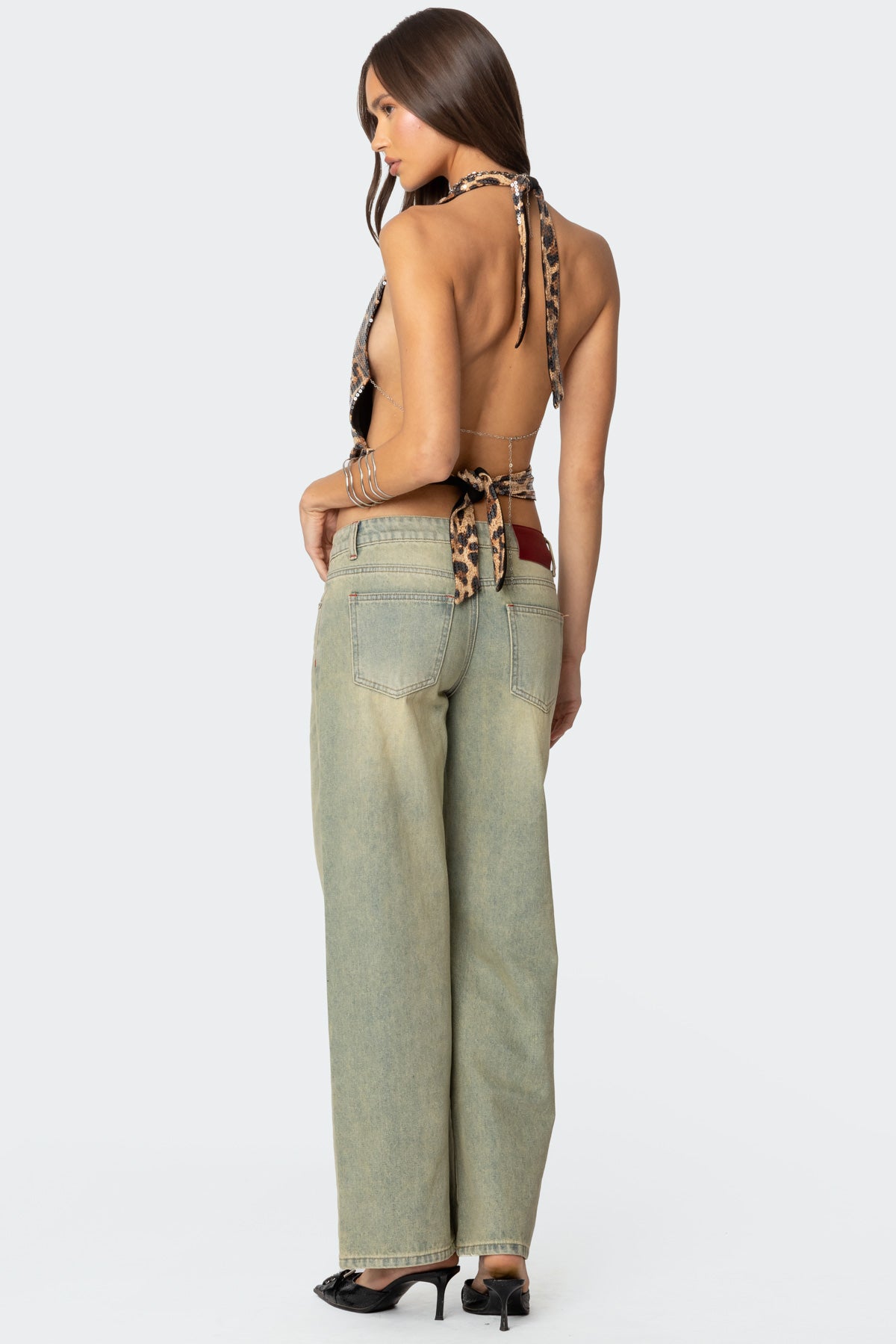 Sequin Leopard Printed Cowl Neck Top-Milans Time