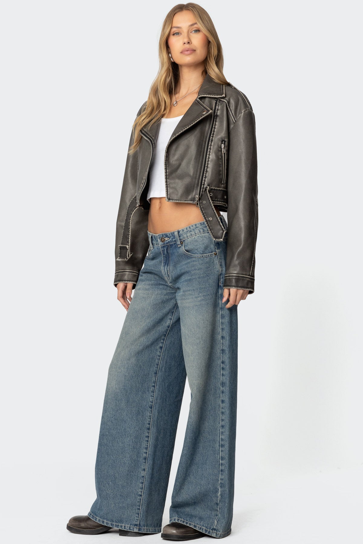 Washed Faux Leather Jacket-Milans Time