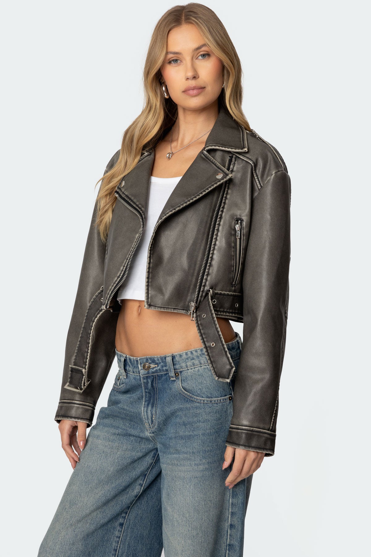 Washed Faux Leather Jacket-Milans Time