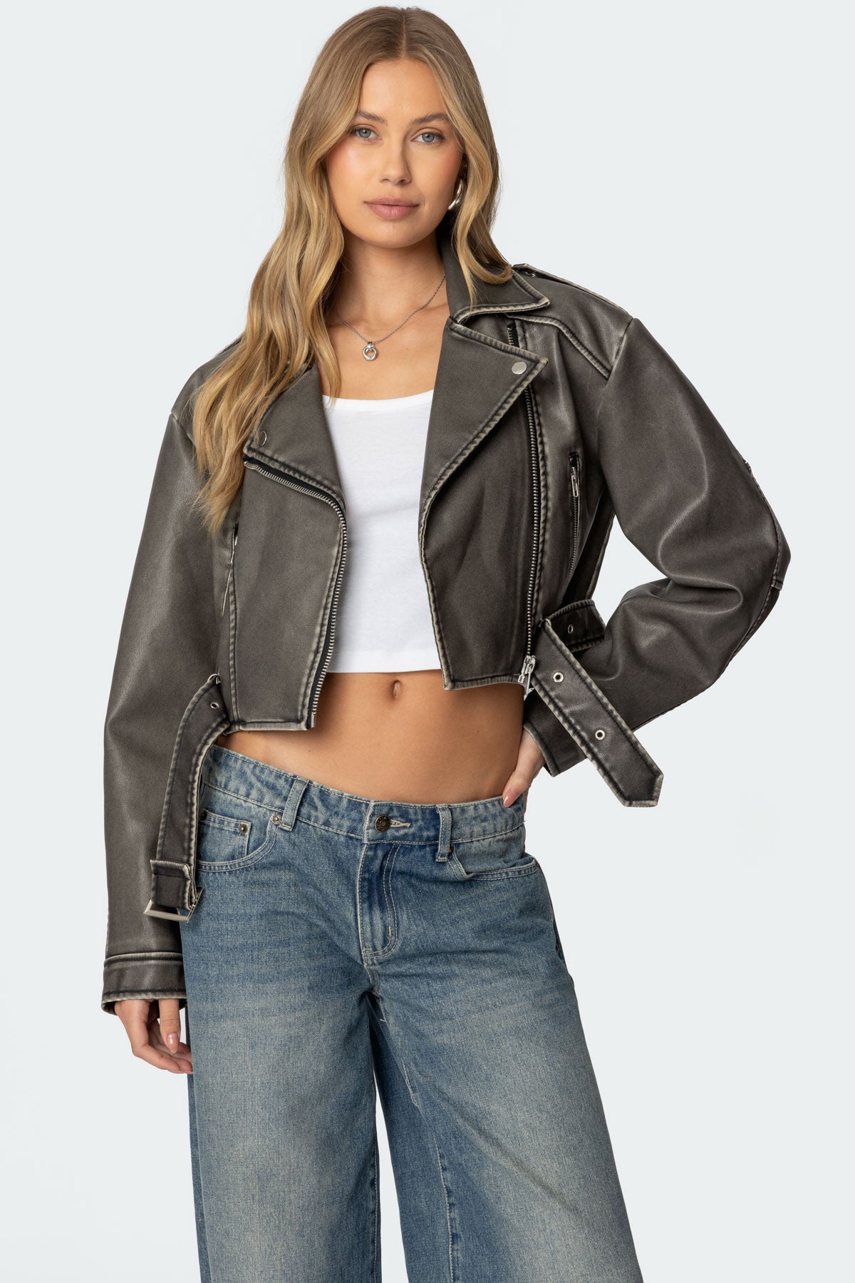 Washed Faux Leather Jacket-Milans Time
