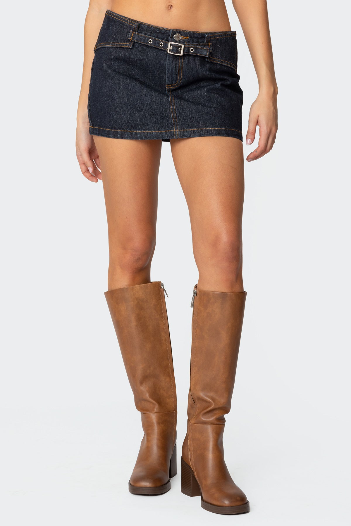 Keira Buckled Denim Mini Skirt-Milans Time