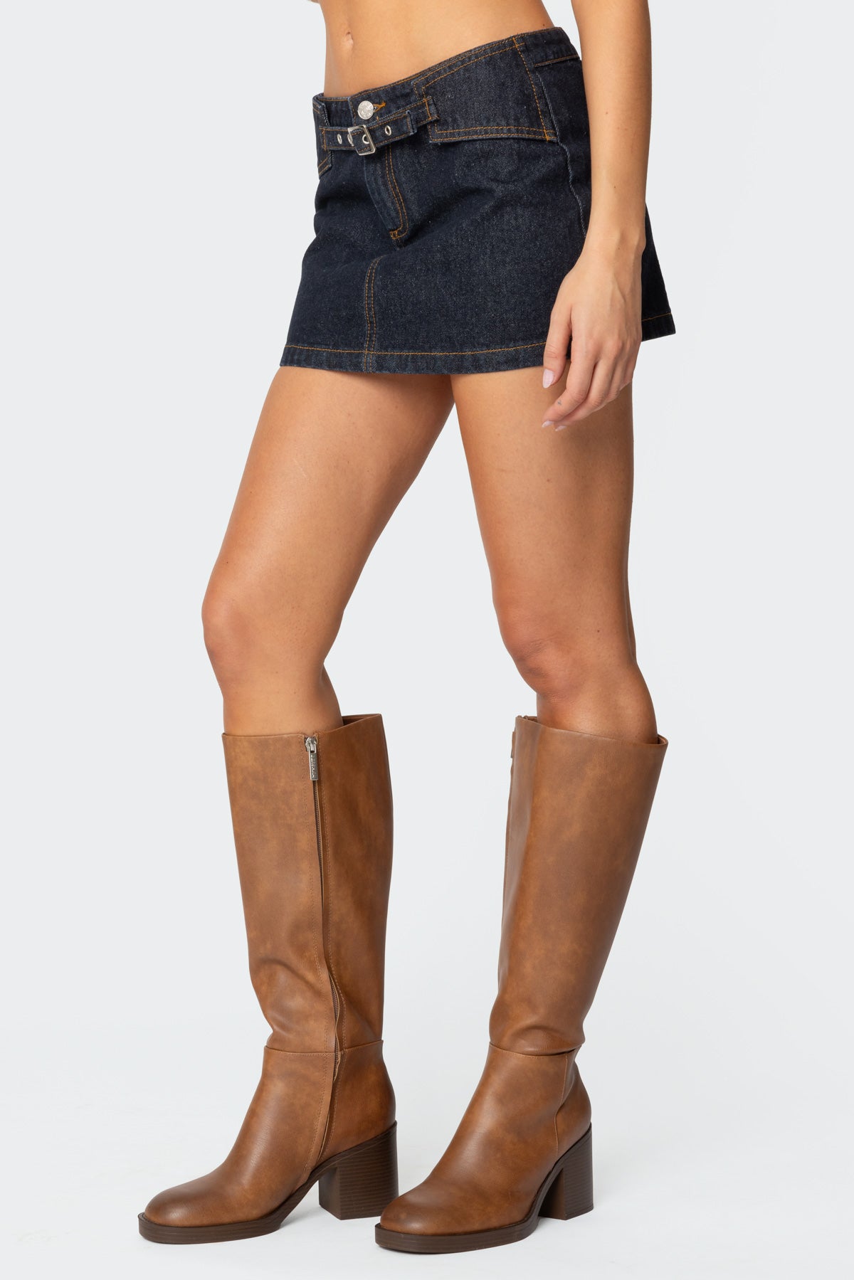 Keira Buckled Denim Mini Skirt-Milans Time