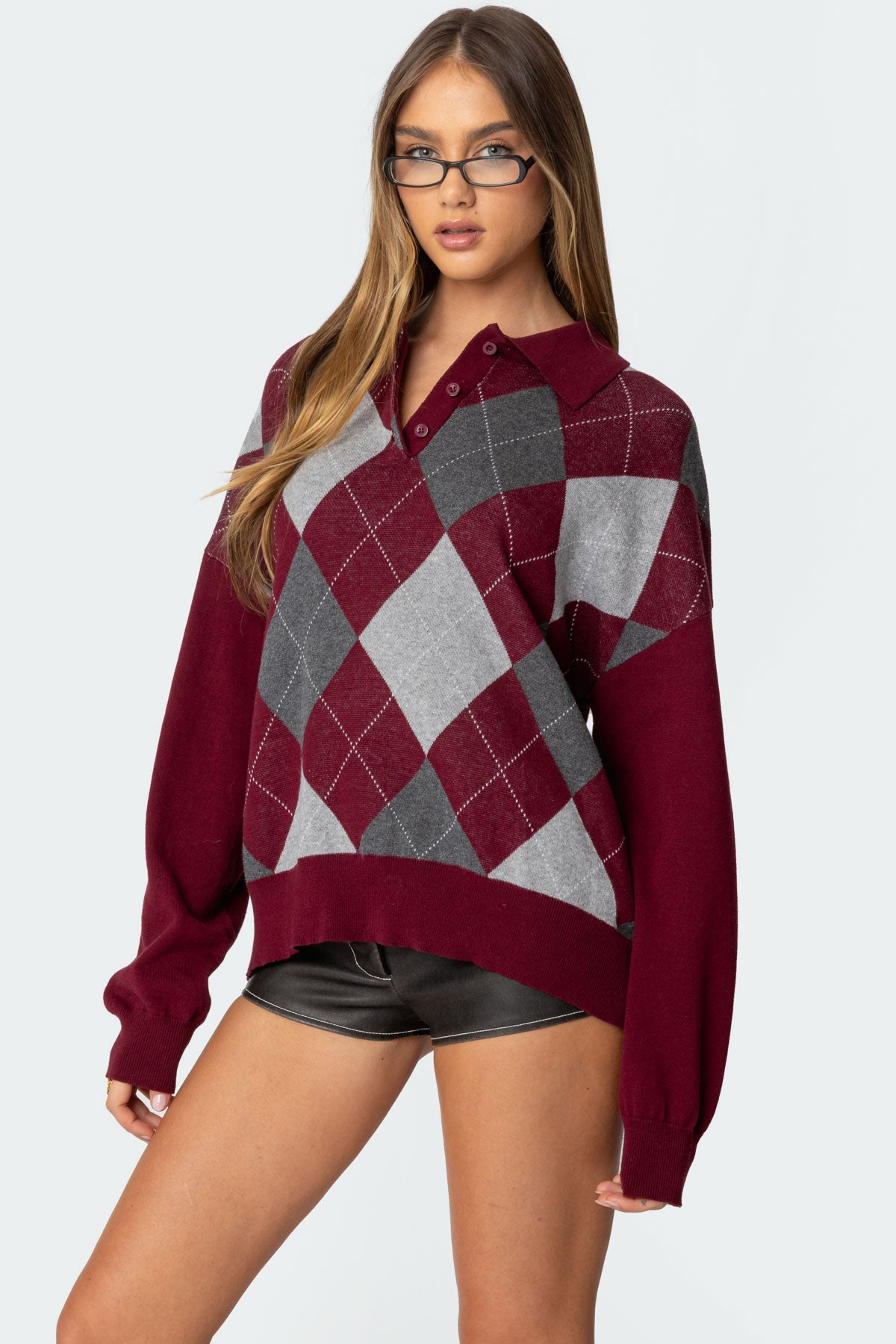 Argyle Oversized Polo Sweater-Milans Time