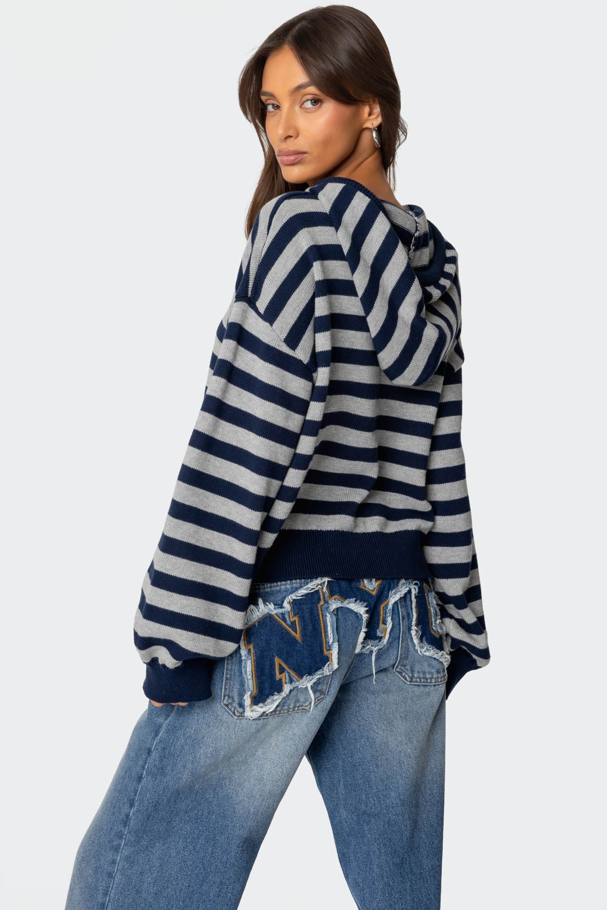 Striped Hooded Knit Sweater-Milans Time