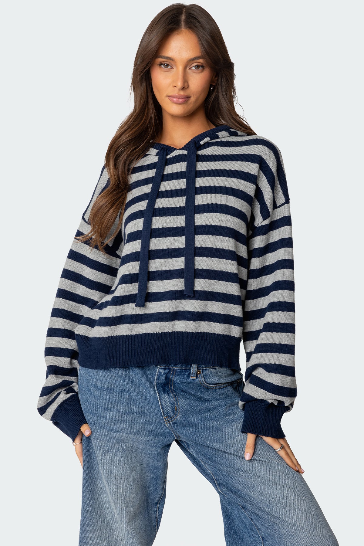 Striped Hooded Knit Sweater-Milans Time