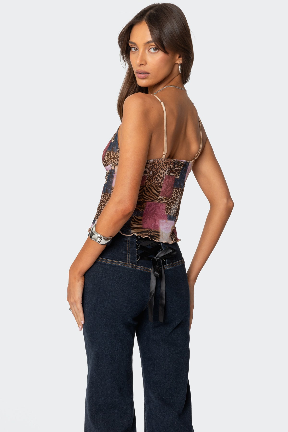 Mixed Animal Print Mesh Tank Top-Milans Time