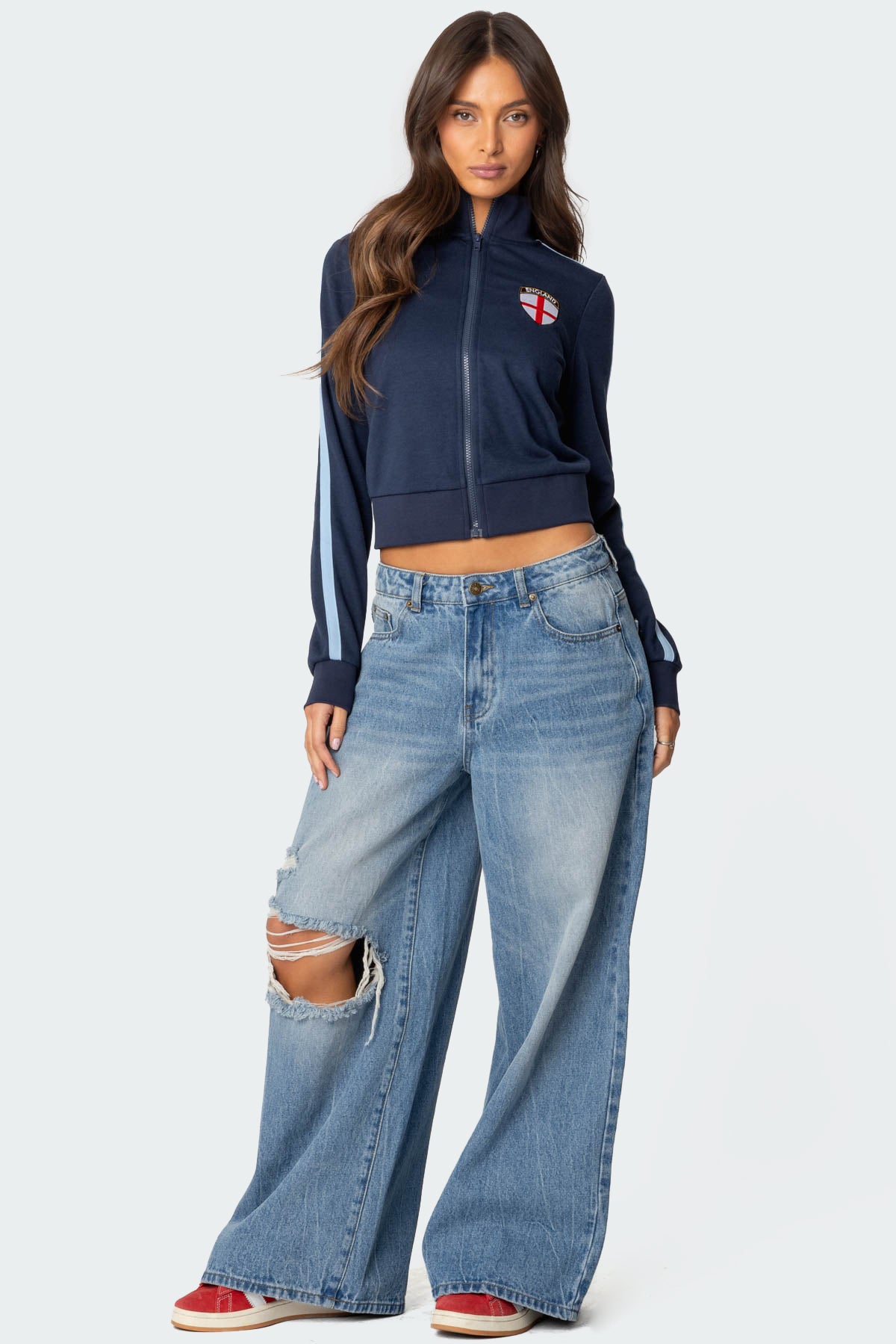 Distressed Low Rise Baggy Jeans-Milans Time
