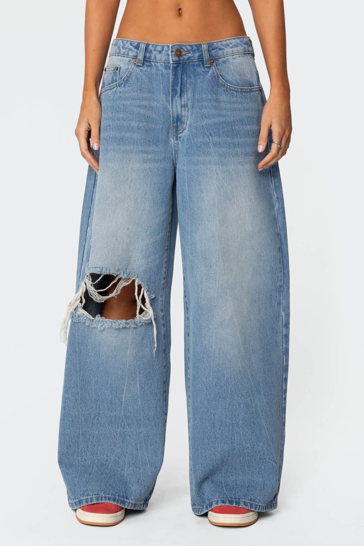 Distressed Low Rise Baggy Jeans-Milans Time