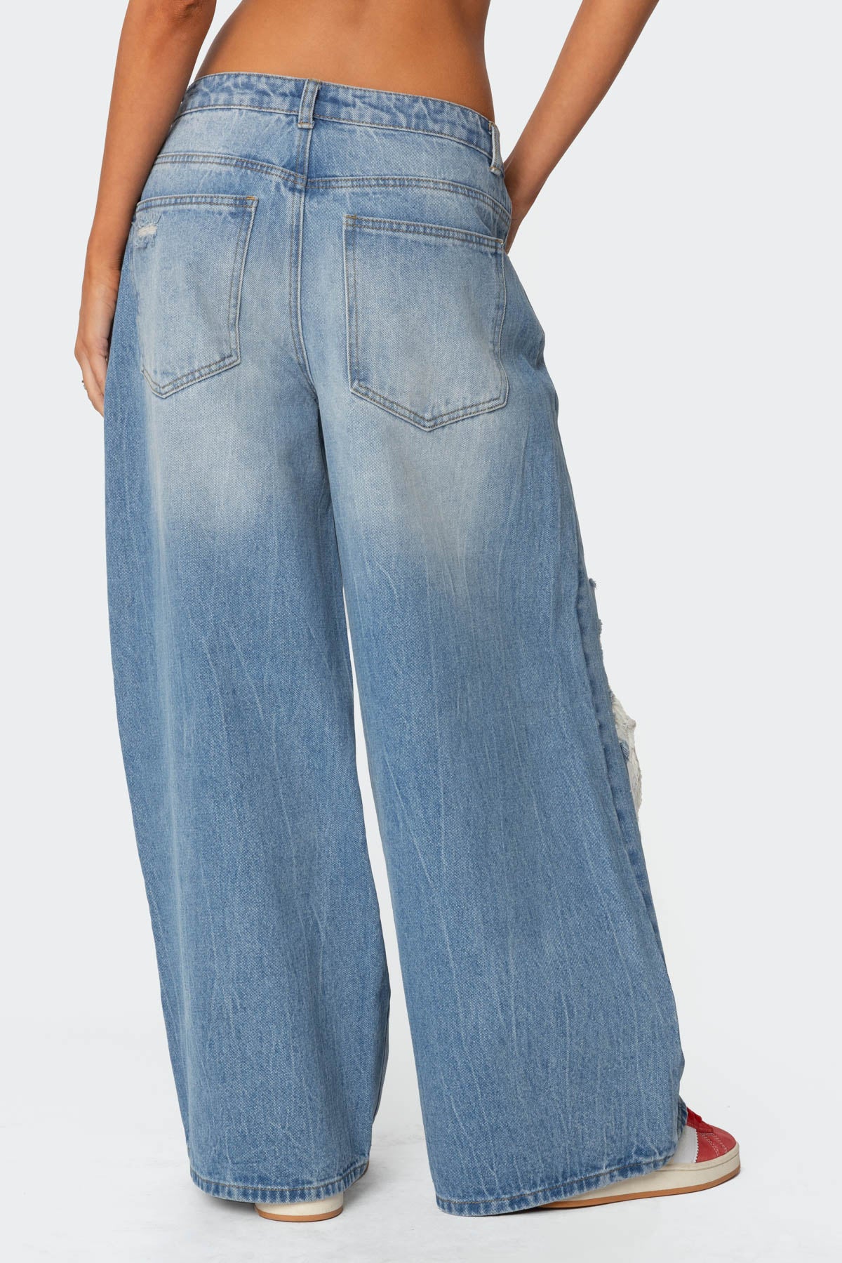 Distressed Low Rise Baggy Jeans-Milans Time