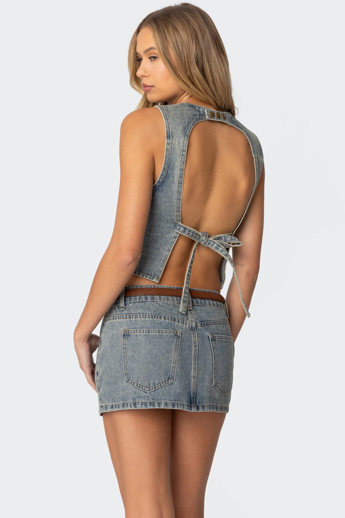 Quinlan Open Back Denim Top-Milans Time