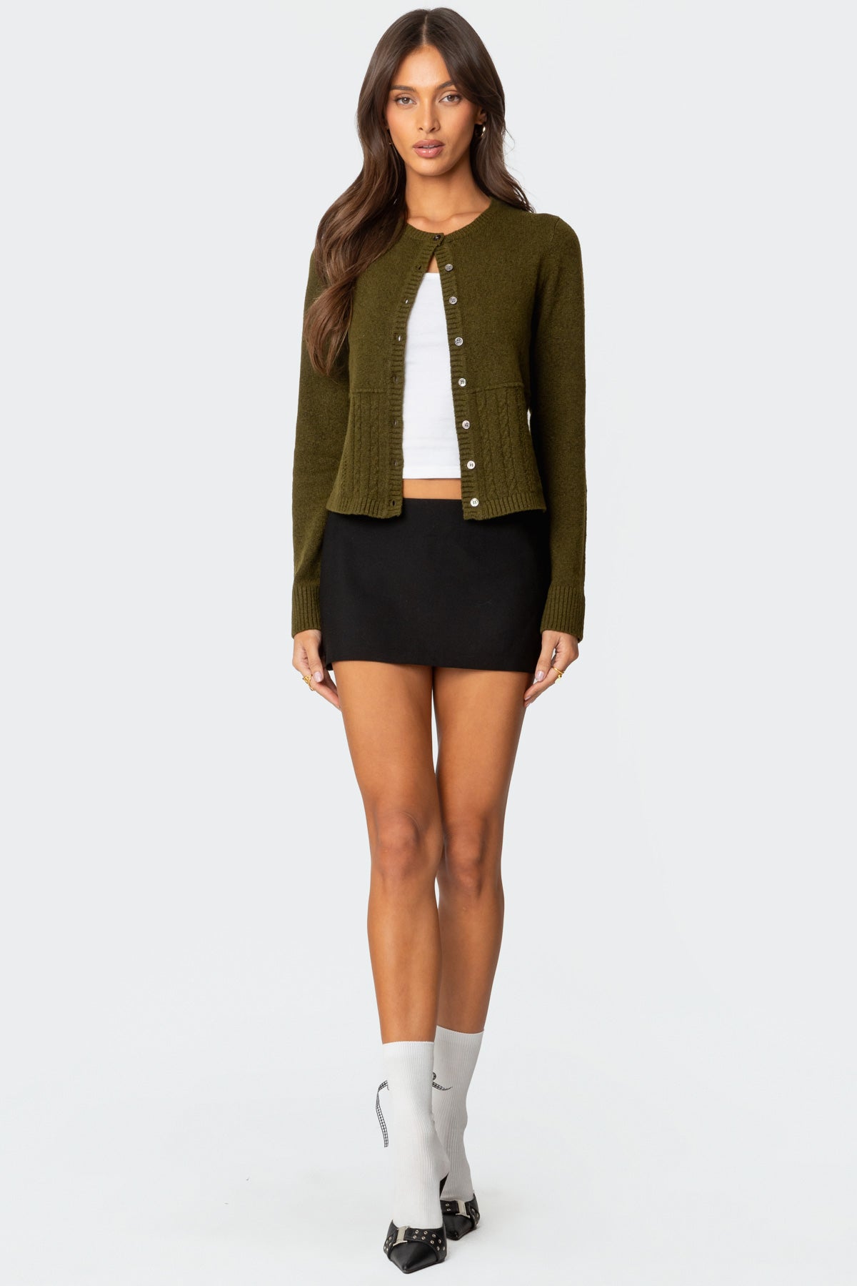 Half Cable Knit Cardigan-Milans Time