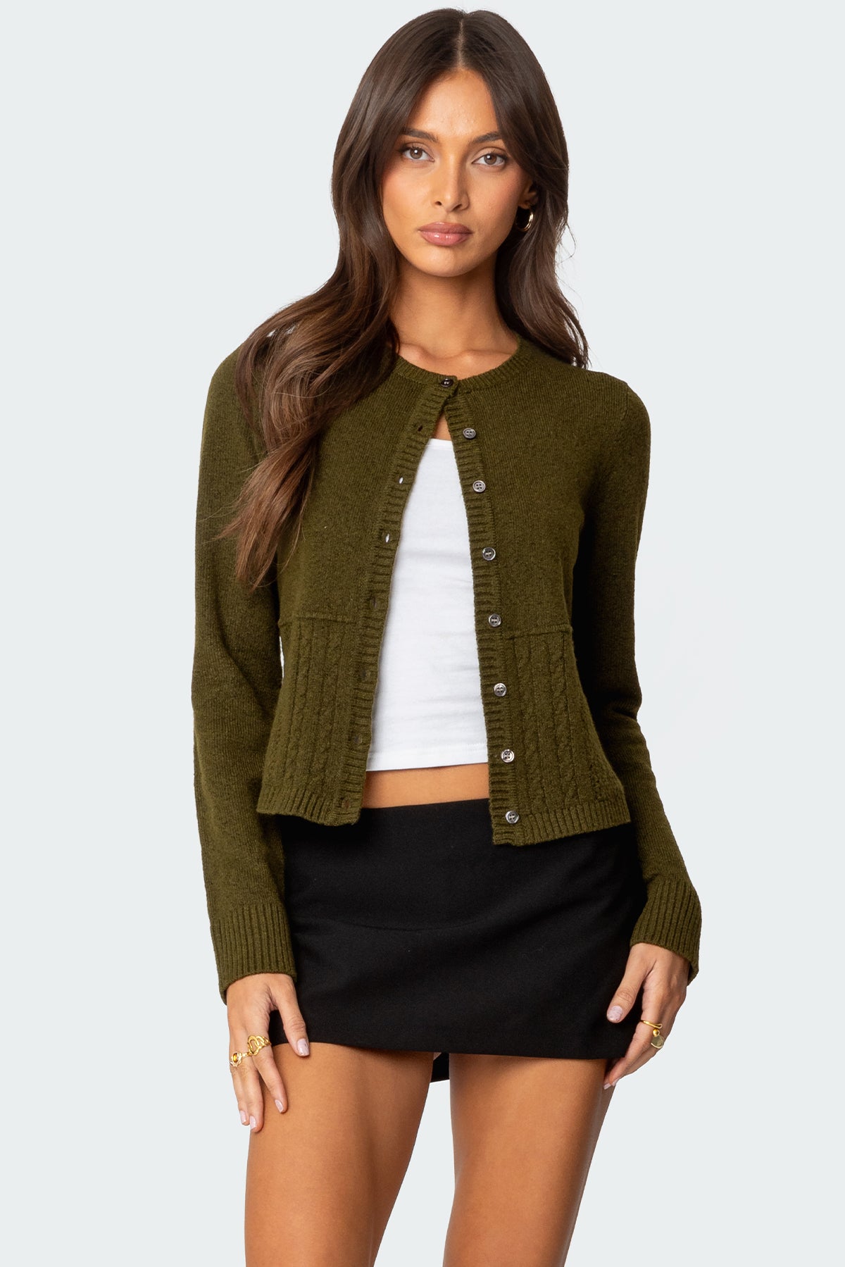 Half Cable Knit Cardigan-Milans Time