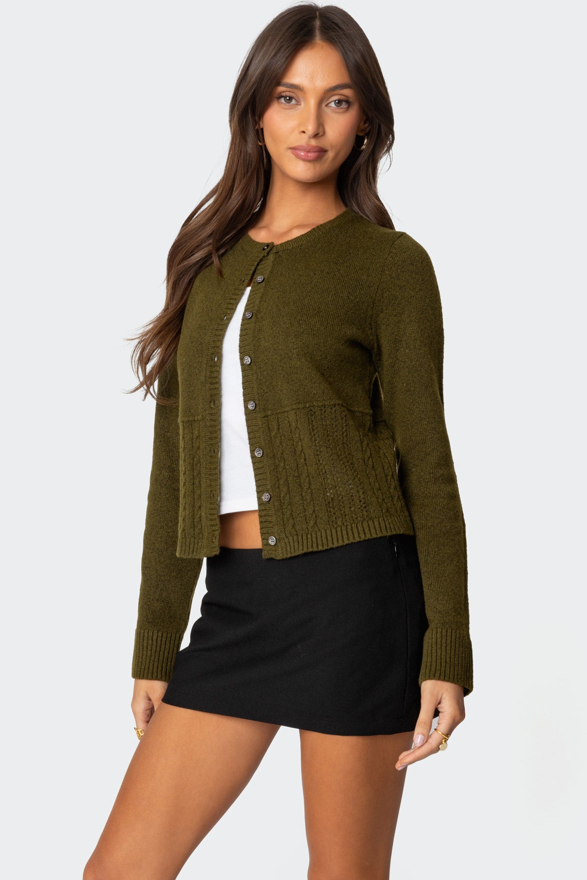 Half Cable Knit Cardigan-Milans Time