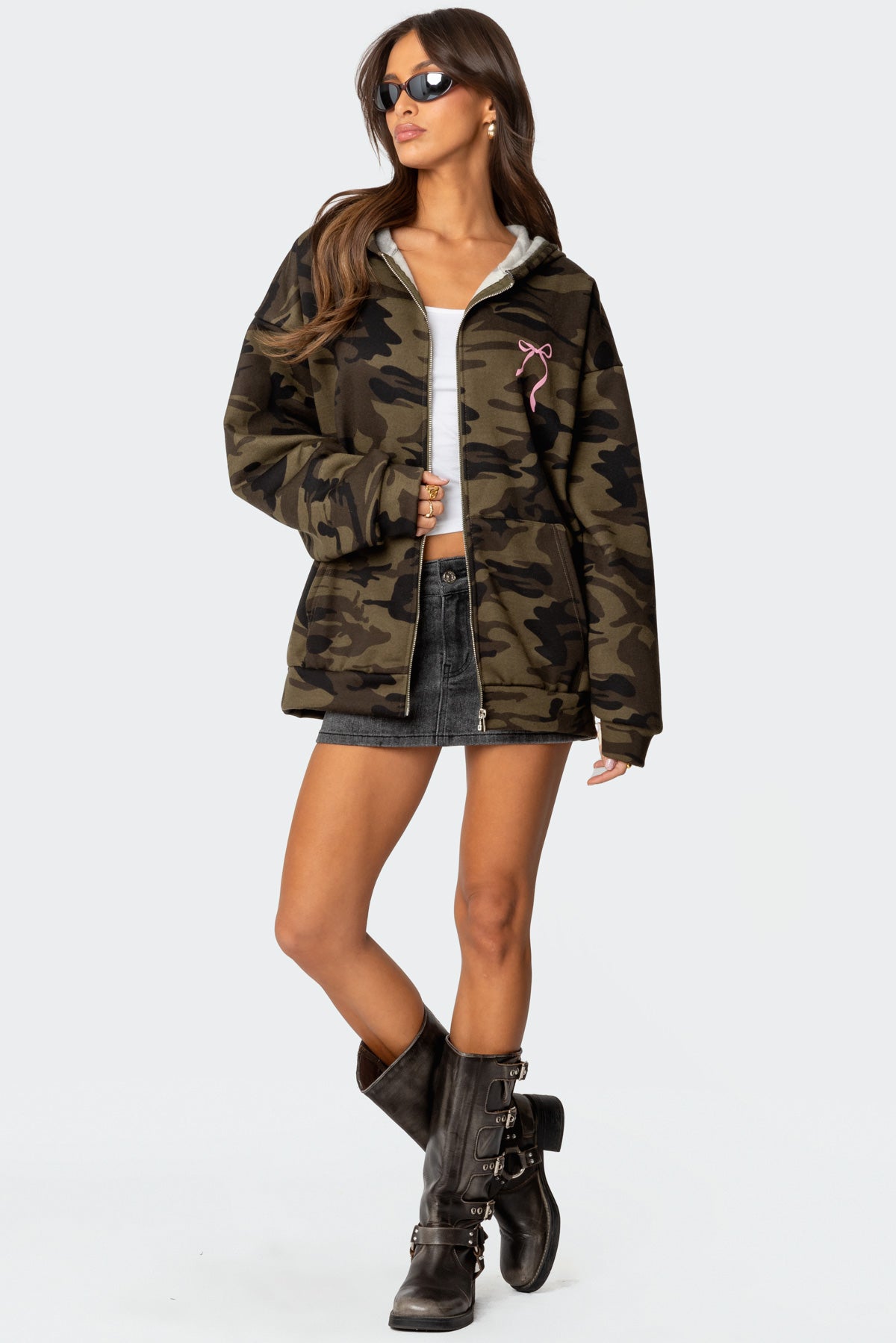 Camo Oversized Bow Detail Hoodie-Milans Time