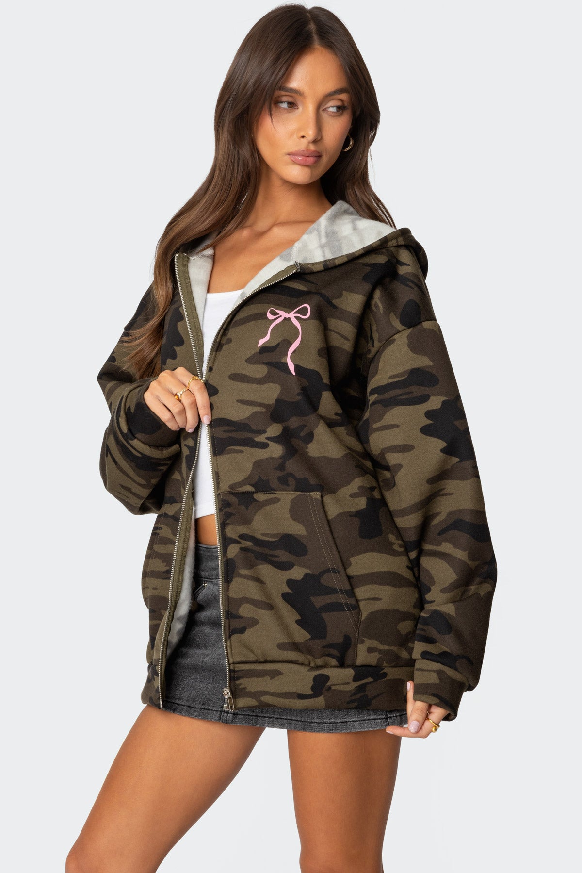 Camo Oversized Bow Detail Hoodie-Milans Time