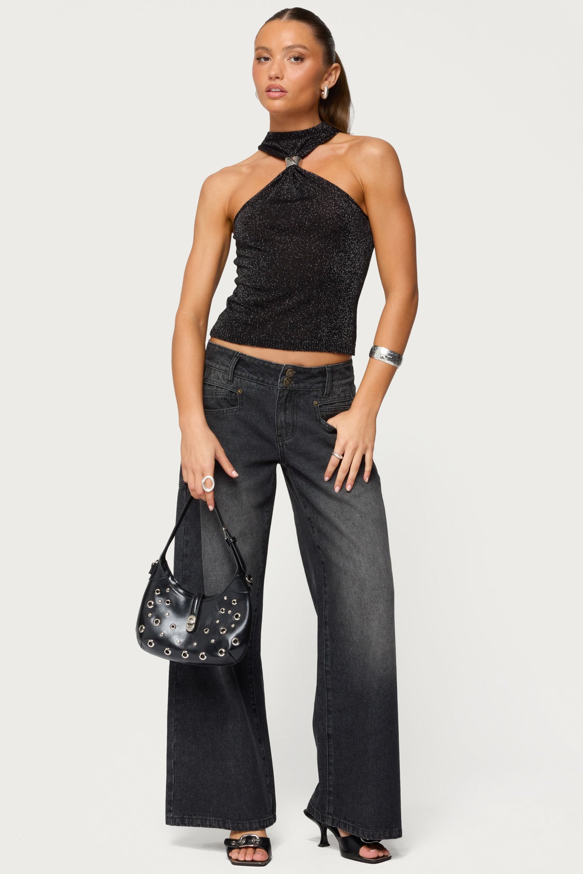 Nalia Gathered Ring Glitter Knit Top-Milans Time