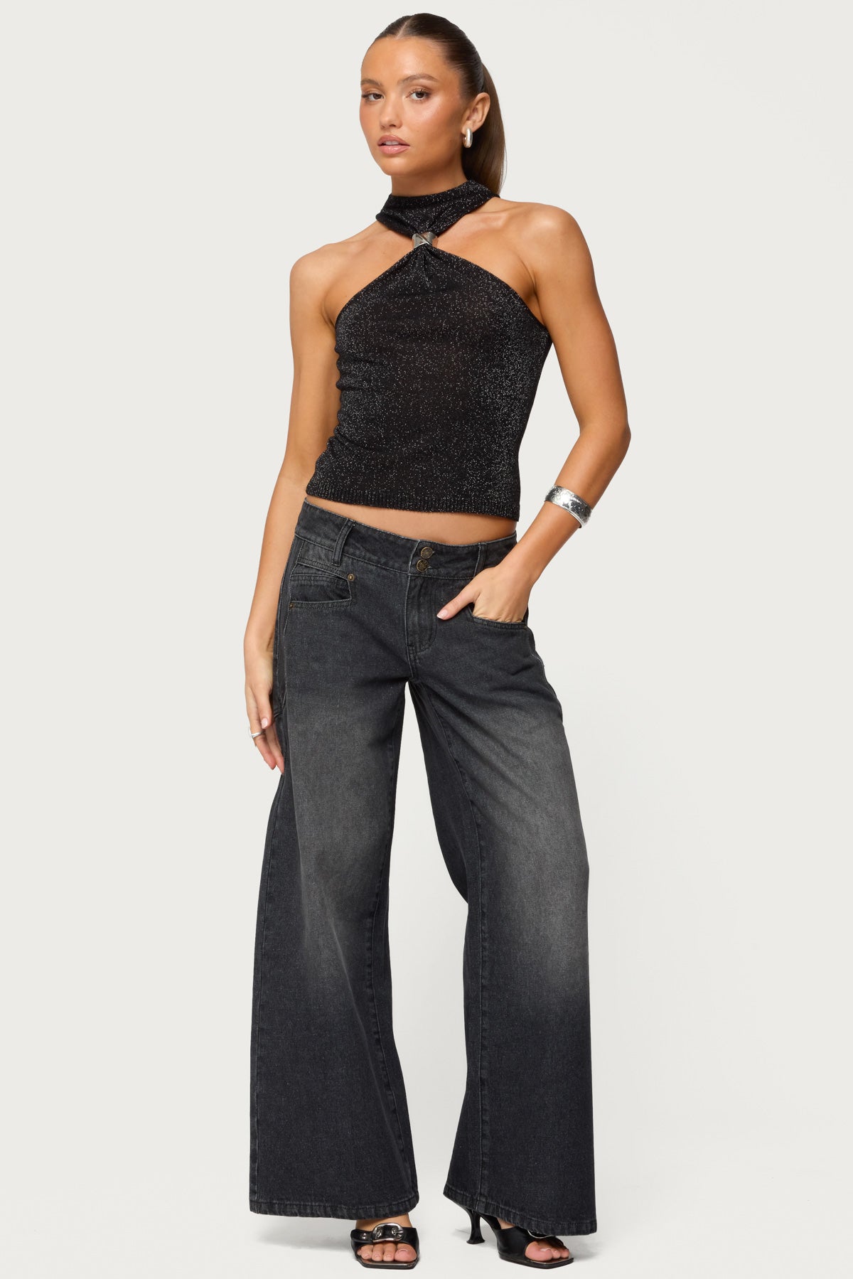 Nalia Gathered Ring Glitter Knit Top-Milans Time