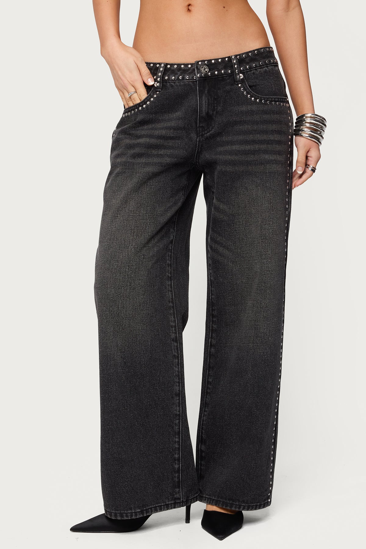 Petite Quincy Studded Low Rise Baggy Jeans-Milans Time