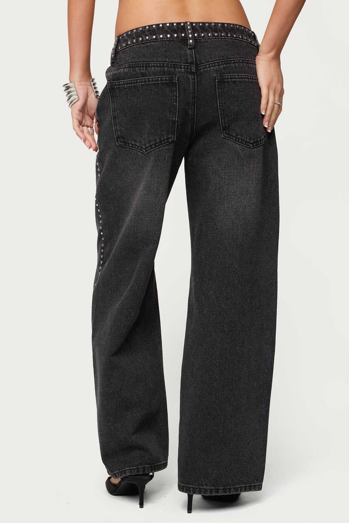 Petite Quincy Studded Low Rise Baggy Jeans-Milans Time