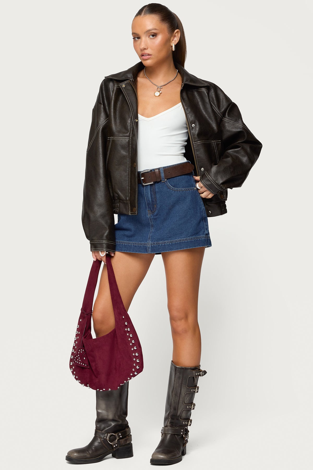 Jaxson Oversized Faux Leather Bomber Jacket-Milans Time