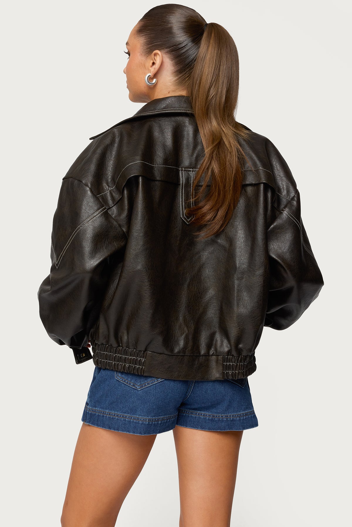 Jaxson Oversized Faux Leather Bomber Jacket-Milans Time