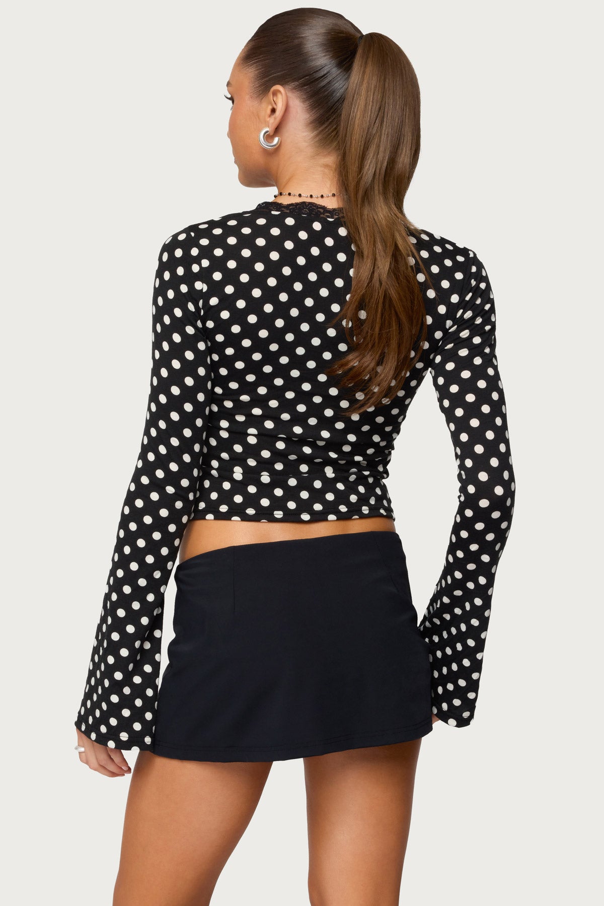 Polka Dot Lacey Plunge Neck Top-Milans Time