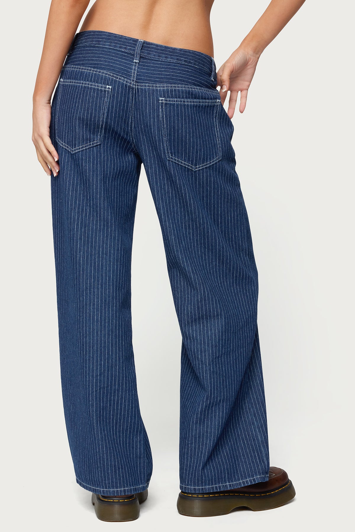Petite Pinstripe Low Rise Baggy Jeans-Milans Time