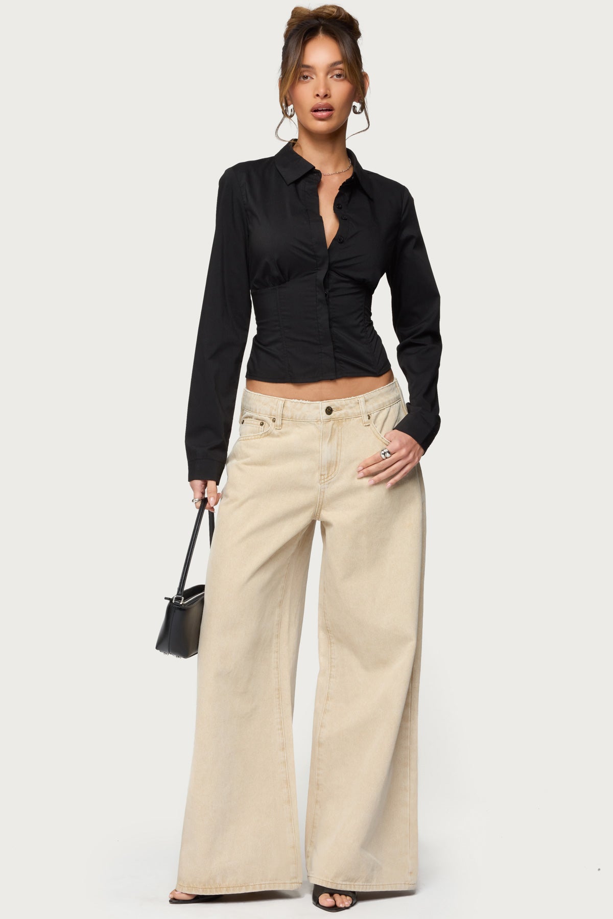 Buttoned Belt Low Rise Baggy Jeans-Milans Time