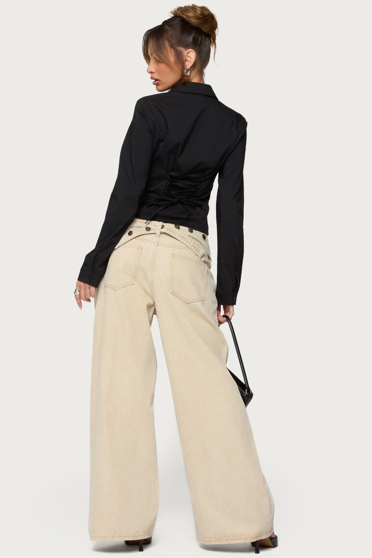 Buttoned Belt Low Rise Baggy Jeans-Milans Time