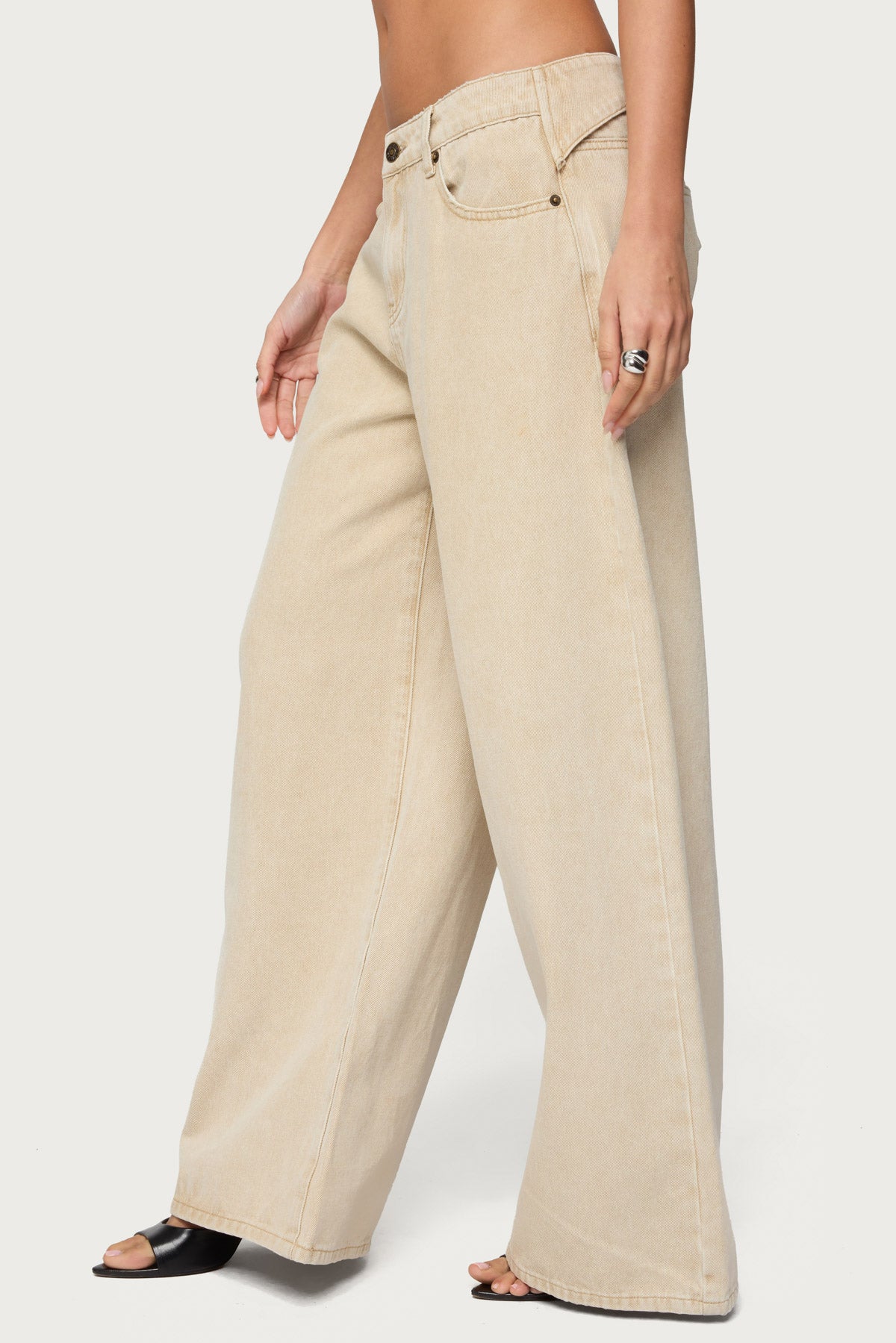 Buttoned Belt Low Rise Baggy Jeans-Milans Time