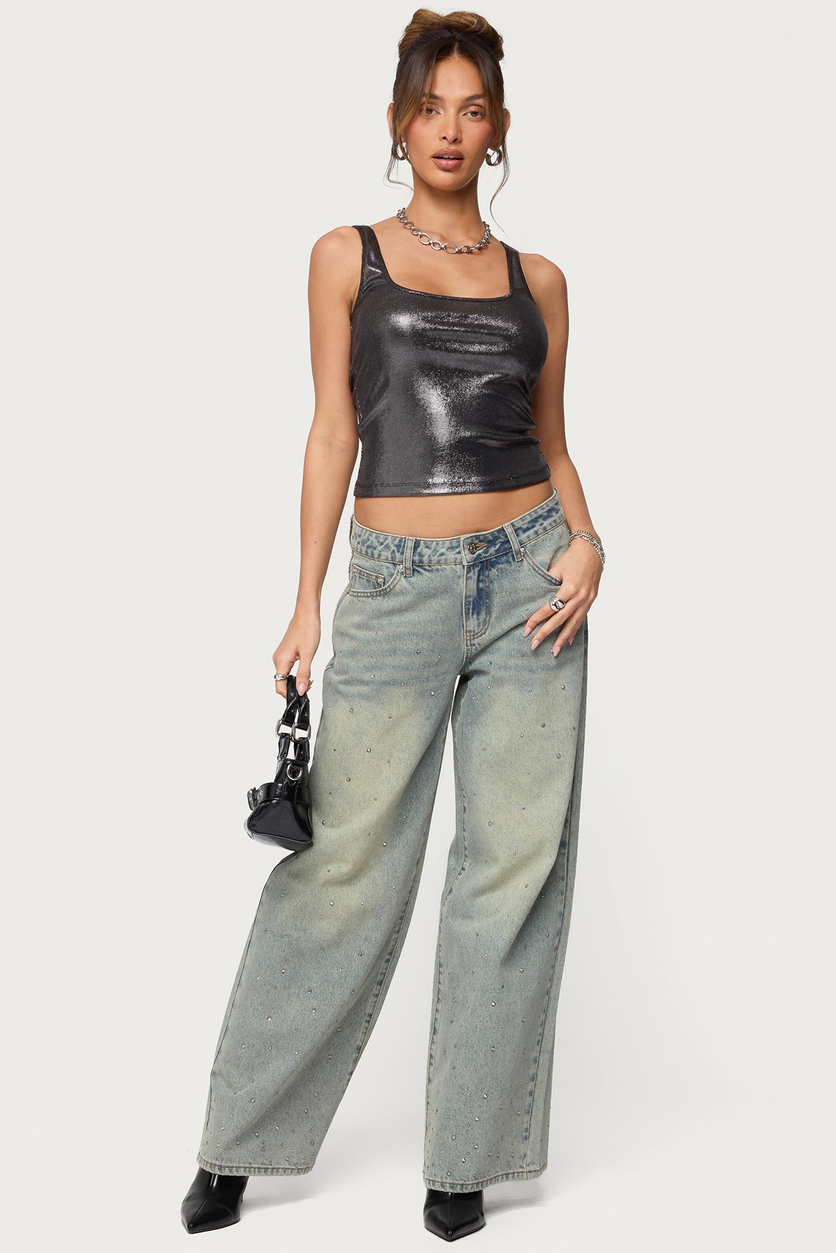 Laidie Metallic Tank Top-Milans Time