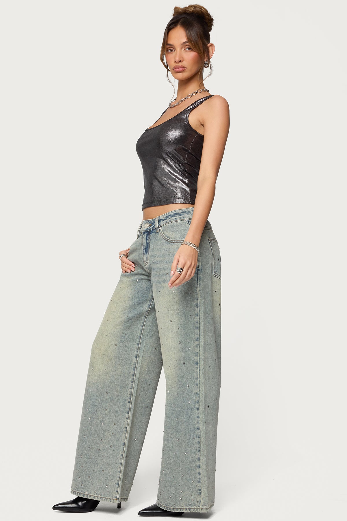 Laidie Metallic Tank Top-Milans Time