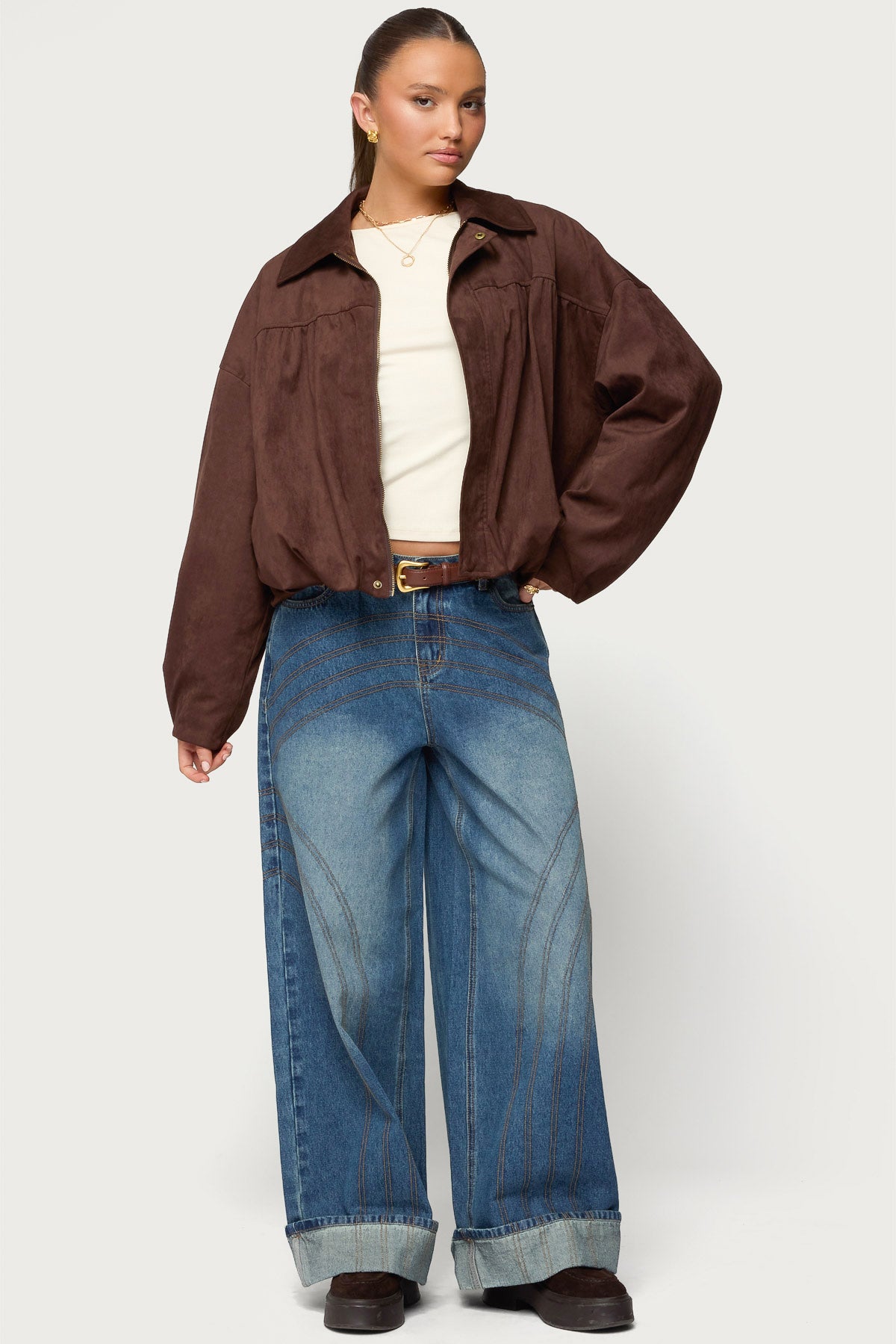 Cuffed Low Rise Baggy Jeans-Milans Time