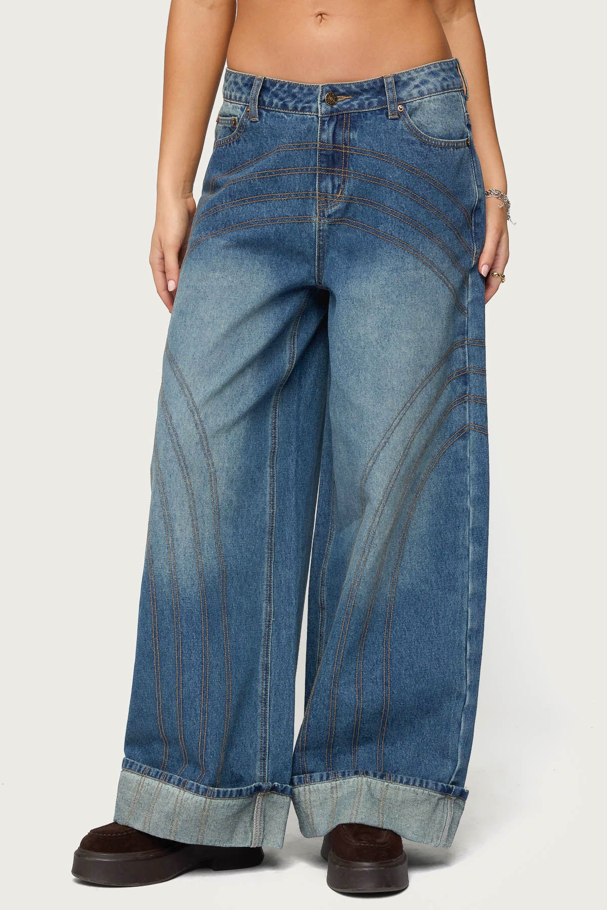 Cuffed Low Rise Baggy Jeans-Milans Time