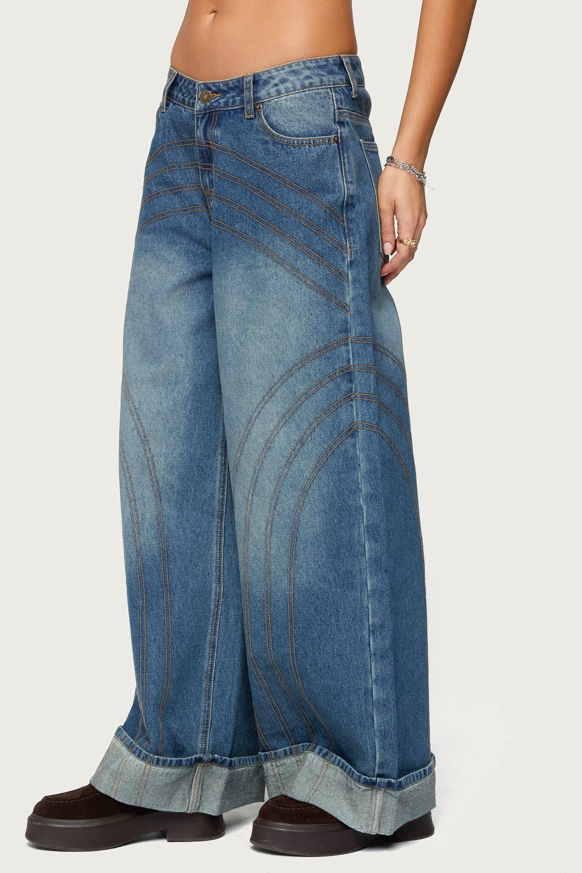 Cuffed Low Rise Baggy Jeans-Milans Time