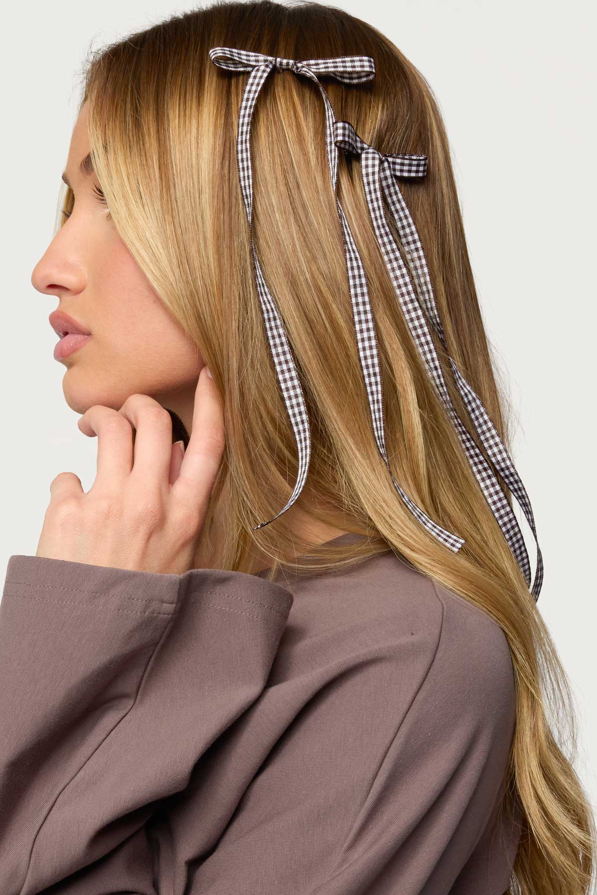 Gingham Bow Hair Clip Set-Milans Time