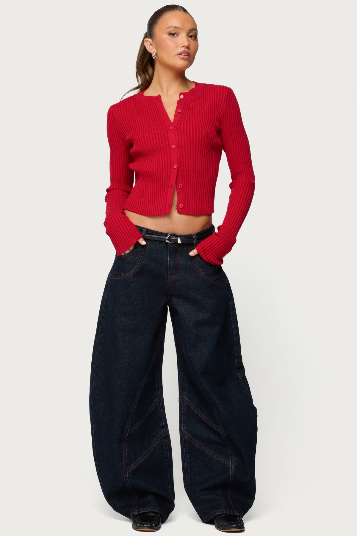 Double Pocket Low Rise Barrel Leg Jeans-Milans Time