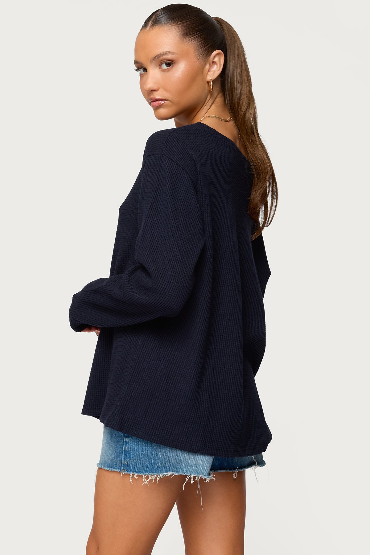 Damari Off Shoulder Oversized Waffle Top-Milans Time