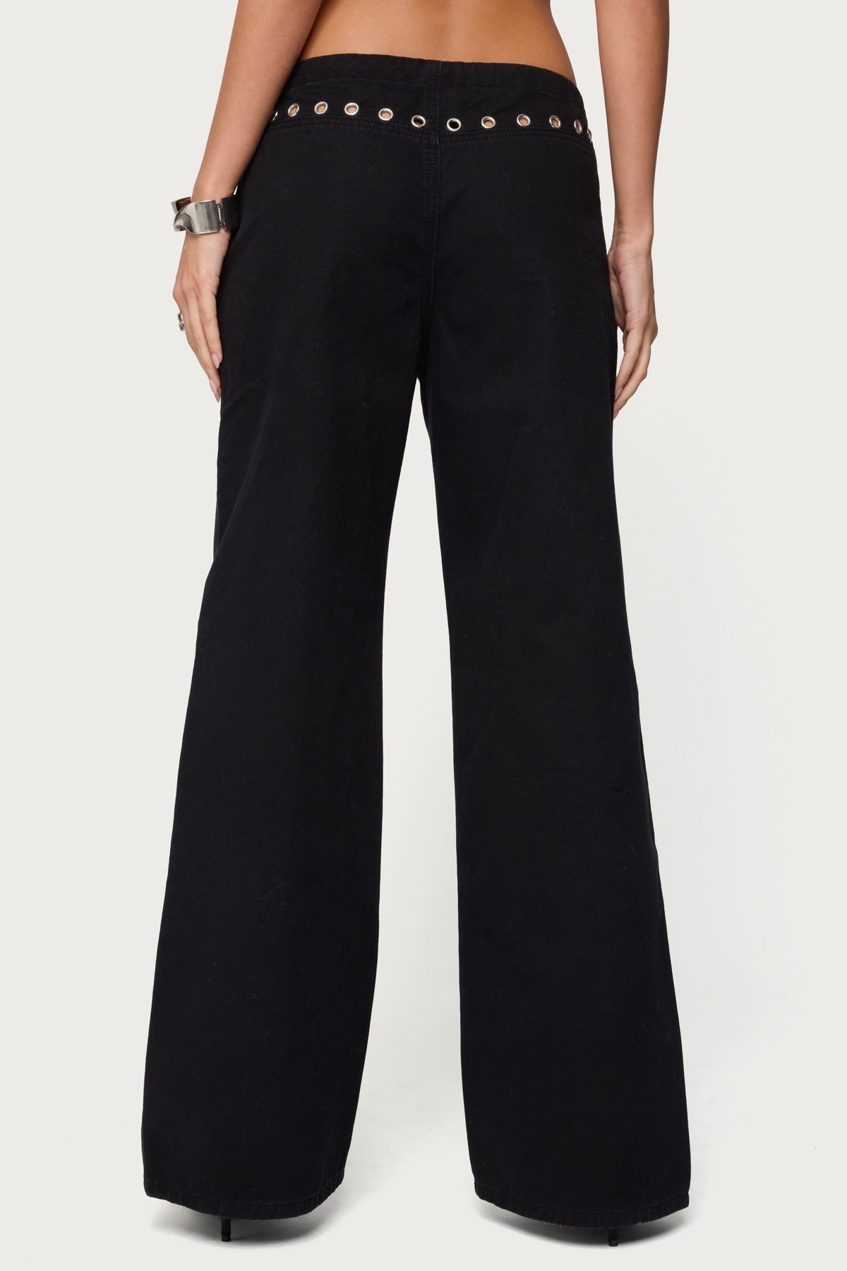 Grommet Tie Waist Low Rise Baggy Jeans-Milans Time